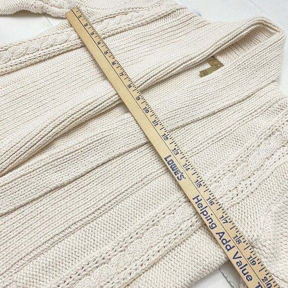 Open Front Cream Chunky Cable Knit Fisherman Sweater Peck & Peck Women's Med - Picture 9 of 9